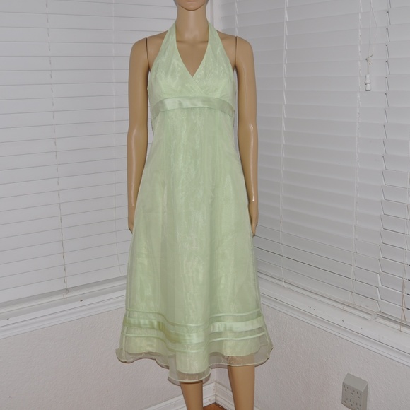 Organza Tea-Length Dress w/ Satin Ribbon Detailing - Picture 2 of 8